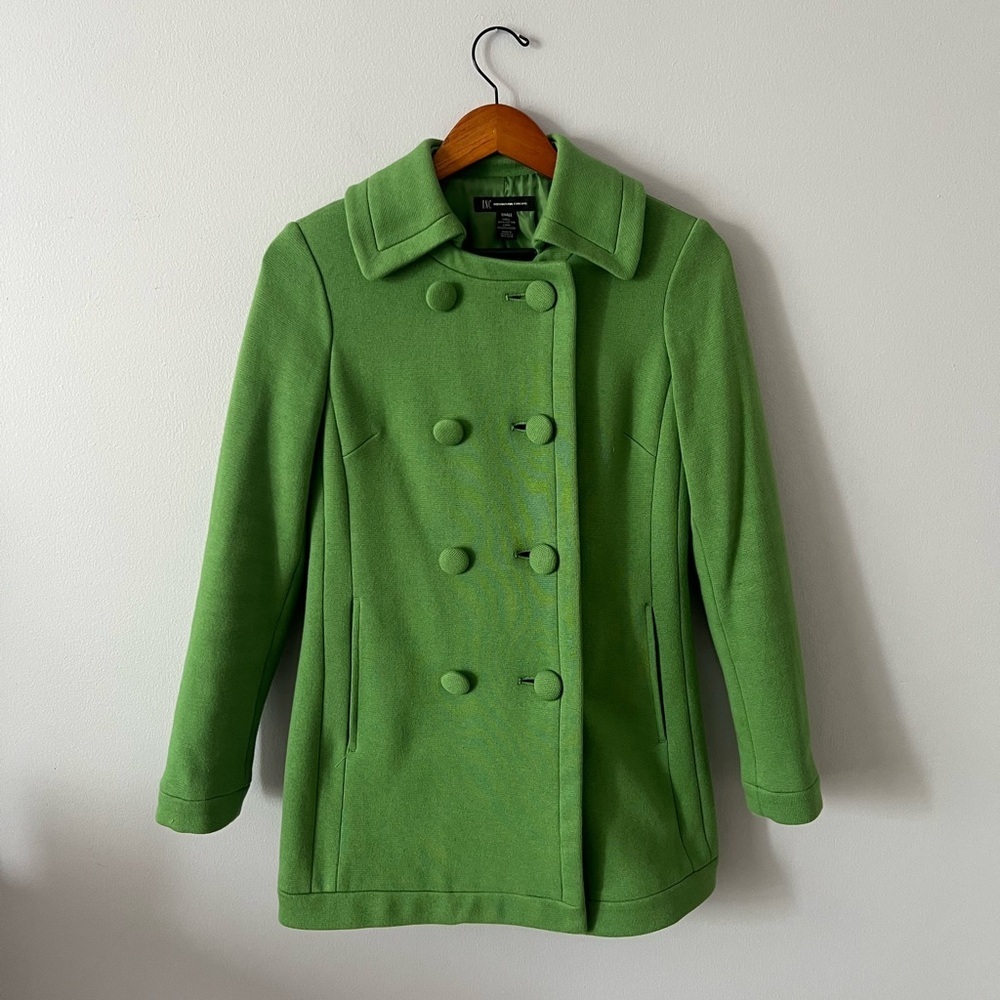 INC International Concepts Bright Green Double-Breasted Peacoat